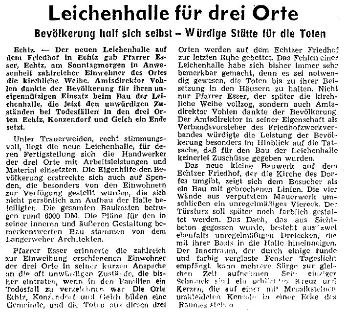 Zeitungsbericht zur Leichenhalle